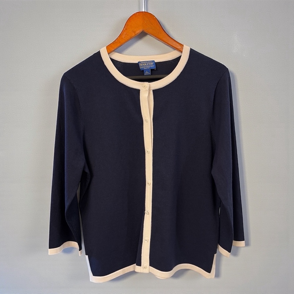 PENDLETON PETITE BLUE LABEL NAVY CARDIGAN SWEATER SIZE LARGE PETITE